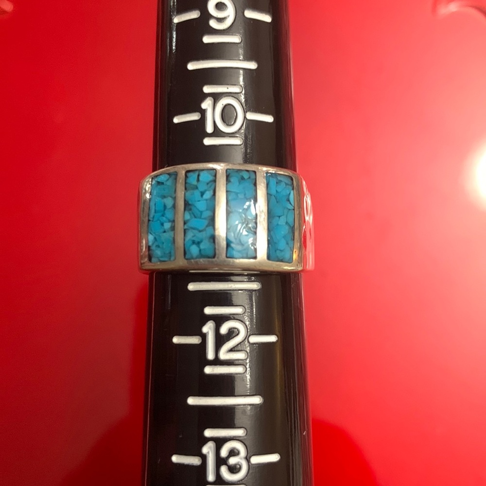 STERLING SILVER INLAID TURQUOISE RING - Picture 4 of 16
